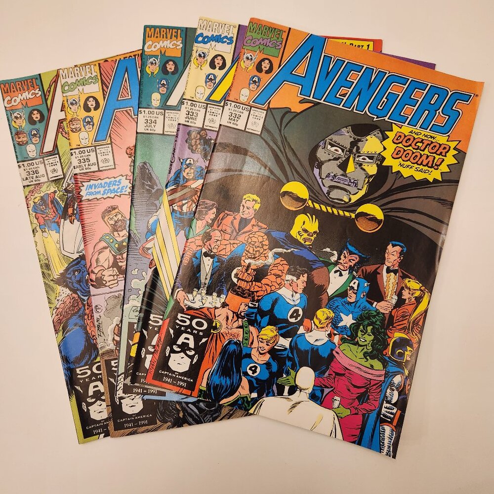 Lot of 5 Avengers Comic Books 332 333 334 335 336 Marvel 1991 Doctor Doom Run